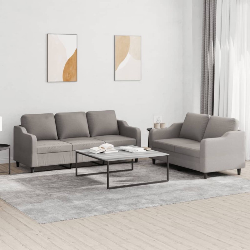 vidaXL 2-tlg. Sofagarnitur mit Kissen Taupe Stoff vidaXL 2-tlg. Sofagarnitur mit Kissen Taupe Stoff