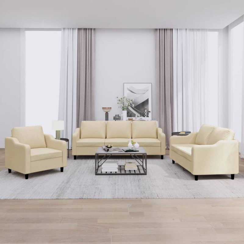 vidaXL 3-tlg. Sofagarnitur mit Kissen Creme Stoff vidaXL 3-tlg. Sofagarnitur mit Kissen Creme Stoff