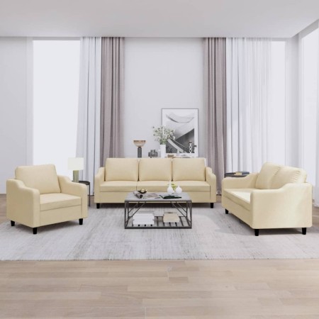 vidaXL 3-tlg. Sofagarnitur mit Kissen Creme Stoff