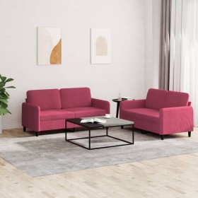 vidaXL 2-tlg. Sofagarnitur Weinrot Samt