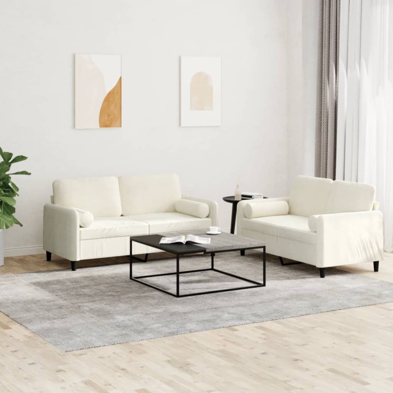 vidaXL 2-tlg. Sofagarnitur mit Kissen Creme Samt vidaXL 2-tlg. Sofagarnitur mit Kissen Creme Samt