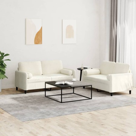 vidaXL 2-tlg. Sofagarnitur mit Kissen Creme Samt