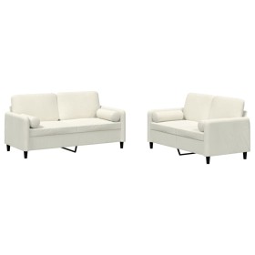 vidaXL 2-tlg. Sofagarnitur mit Kissen Creme Samt