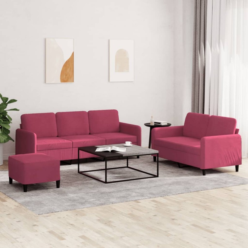 vidaXL 3-tlg. Sofagarnitur Weinrot Samt vidaXL 3-tlg. Sofagarnitur Weinrot Samt
