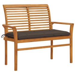 Gartenbank mit Taupe Auflage 112 cm Massivholz Teak