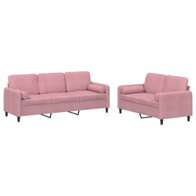 vidaXL 2-tlg. Sofagarnitur mit Kissen Rosa Samt