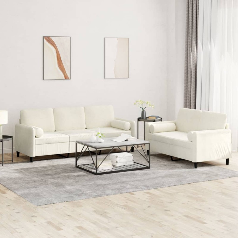 vidaXL 2-tlg. Sofagarnitur mit Kissen Creme Samt vidaXL 2-tlg. Sofagarnitur mit Kissen Creme Samt