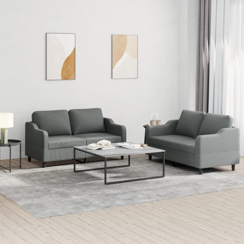 vidaXL 2-tlg. Sofagarnitur mit Kissen Dunkelgrau Stoff vidaXL 2-tlg. Sofagarnitur mit Kissen Dunkelgrau Stoff