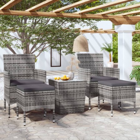vidaXL 5-tlg. Garten-Bistro-Set Poly Rattan und Hartglas Grau 