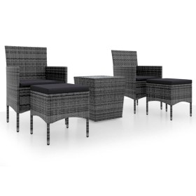 vidaXL 5-tlg. Garten-Bistro-Set Poly Rattan und Hartglas Grau 