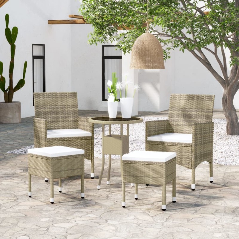 vidaXL 5-tlg. Garten-Lounge-Set Poly Rattan Beige vidaXL 5-tlg. Garten-Lounge-Set Poly Rattan Beige