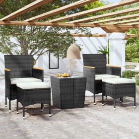 vidaXL 5-tlg. Garten-Bistro-Set Poly Rattan und Hartglas Schwarz 