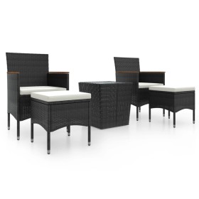 vidaXL 5-tlg. Garten-Bistro-Set Poly Rattan und Hartglas Schwarz 