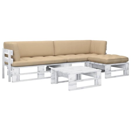 vidaXL 4-tlg. Paletten-Lounge-Set Weiß Imprägniertes Kiefernholz