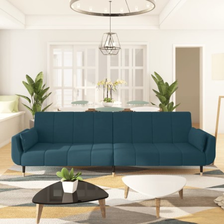 vidaXL Schlafsofa 2-Sitzer mit 2 Kissen Blau Samt