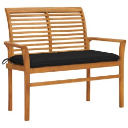Gartenbank mit Schwarzer Auflage 112 cm Massivholz Teak