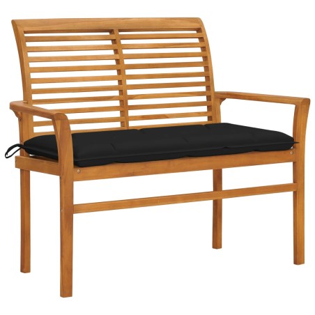 Gartenbank mit Schwarzer Auflage 112 cm Massivholz Teak