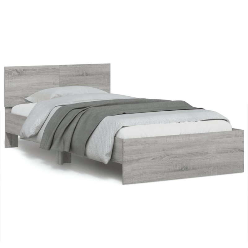 vidaXL Bettgestell mit Kopfteil Grau Sonoma 100x200 cm Holzwerkstoff vidaXL Bettgestell mit Kopfteil Grau Sonoma 100x200 cm Holzwerkstoff