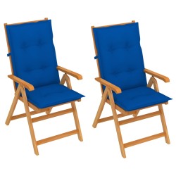 Gartenstühle 2 Stk. mit Königsblauen Auflagen Massivholz Teak
