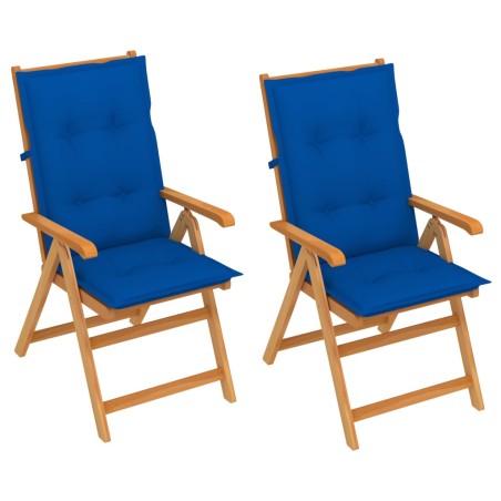 Gartenstühle 2 Stk. mit Königsblauen Auflagen Massivholz Teak