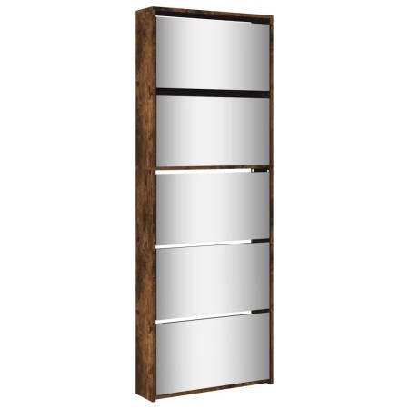 vidaXL Schuhschrank mit Spiegel 5 Fächer Räuchereiche 63x17x169,5 cm