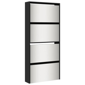 vidaXL Schuhschrank mit Spiegel 4 Fächer Schwarz 63x17x134 cm