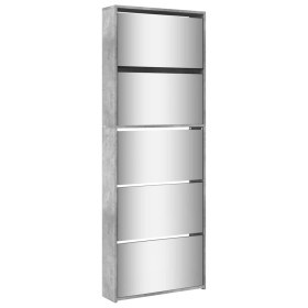 vidaXL Schuhschrank mit Spiegel 5 Fächer Betongrau 63x17x169,5 cm