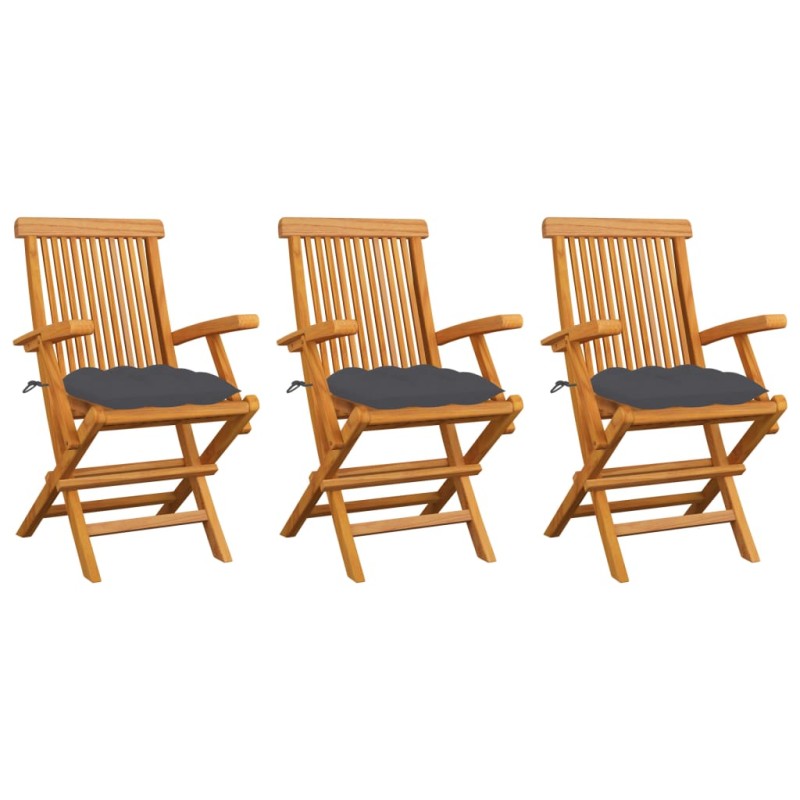 Gartenstühle mit Anthrazit Kissen 3 Stk. Massivholz Teak Gartenstühle mit Anthrazit Kissen 3 Stk. Massivholz Teak
