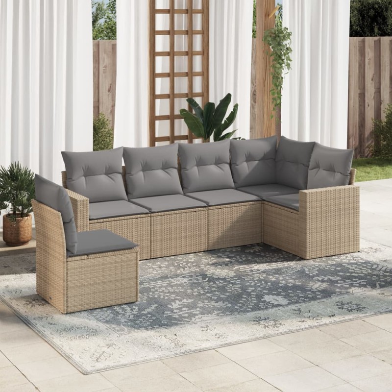 vidaXL 6-tlg. Garten-Sofagarnitur mit Kissen Beige Poly Rattan vidaXL 6-tlg. Garten-Sofagarnitur mit Kissen Beige Poly Rattan