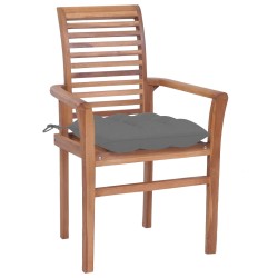 Essstühle 4 Stk. mit Grauen Kissen Massivholz Teak