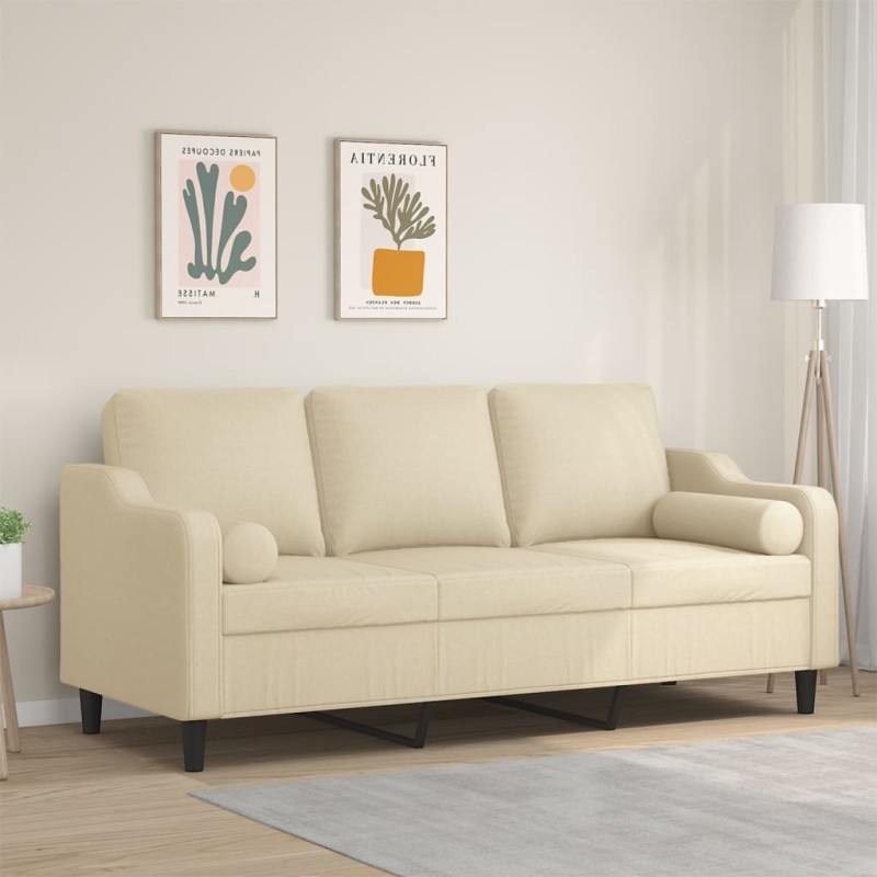 vidaXL 3-Sitzer-Sofa mit Zierkissen Creme 180 cm Stoff vidaXL 3-Sitzer-Sofa mit Zierkissen Creme 180 cm Stoff