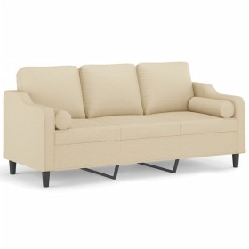 vidaXL 3-Sitzer-Sofa mit Zierkissen Creme 180 cm Stoff