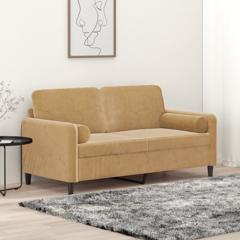 vidaXL 2-Sitzer-Sofa mit Zierkissen Braun 140 cm Samt vidaXL 2-Sitzer-Sofa mit Zierkissen Braun 140 cm Samt