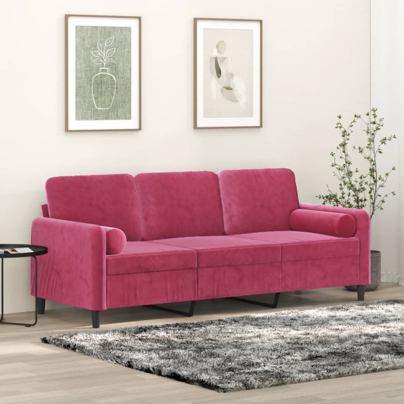vidaXL 3-Sitzer-Sofa mit Zierkissen Weinrot 180 cm Samt vidaXL 3-Sitzer-Sofa mit Zierkissen Weinrot 180 cm Samt