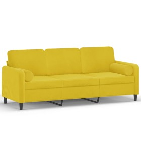 vidaXL 3-Sitzer-Sofa mit Zierkissen Gelb 180 cm Samt