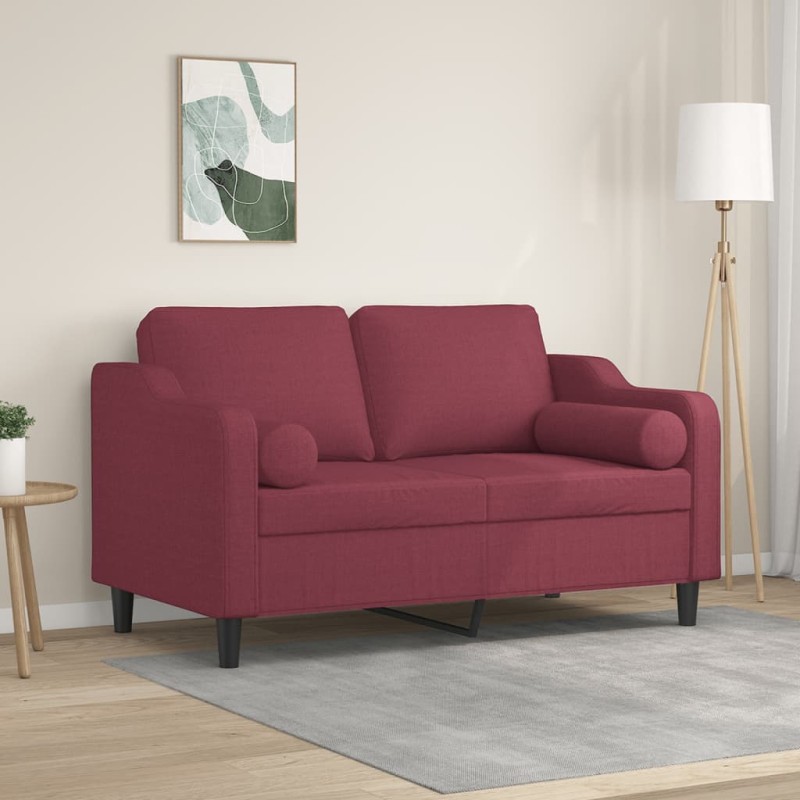 vidaXL 2-Sitzer-Sofa mit Zierkissen Weinrot 120 cm Stoff vidaXL 2-Sitzer-Sofa mit Zierkissen Weinrot 120 cm Stoff