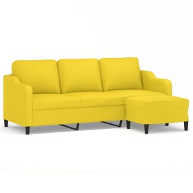 vidaXL 3-Sitzer-Sofa mit Hocker Hellgelb 180 cm Stoff