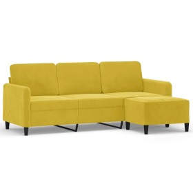 vidaXL 3-Sitzer-Sofa mit Hocker Gelb 180 cm Samt