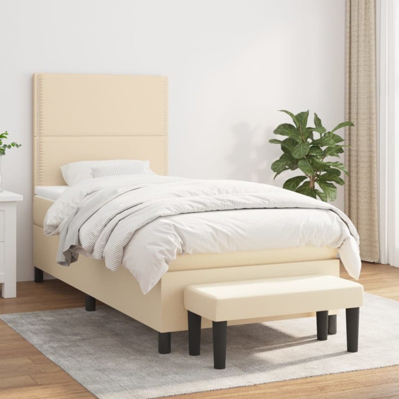 vidaXL Boxspringbett mit Matratze Creme 90x190 cm Stoff vidaXL Boxspringbett mit Matratze Creme 90x190 cm Stoff