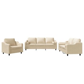 vidaXL 3-tlg. Sofagarnitur mit Kissen Creme Stoff