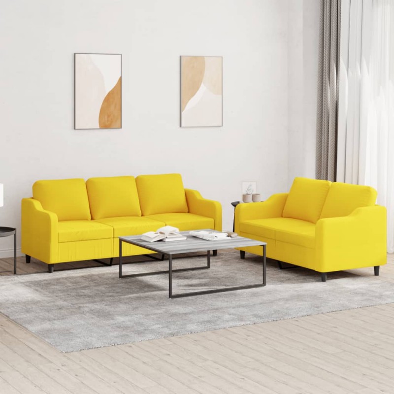 vidaXL 2-tlg. Sofagarnitur mit Kissen Hellgelb Stoff vidaXL 2-tlg. Sofagarnitur mit Kissen Hellgelb Stoff