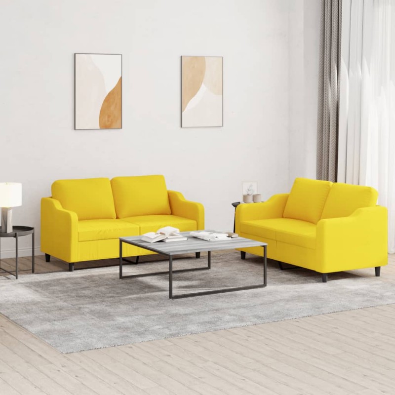 vidaXL 2-tlg. Sofagarnitur mit Kissen Hellgelb Stoff vidaXL 2-tlg. Sofagarnitur mit Kissen Hellgelb Stoff