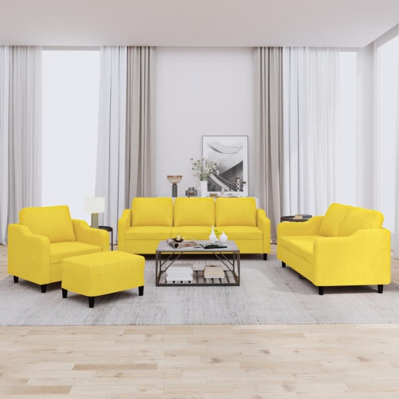 vidaXL 4-tlg. Sofagarnitur mit Kissen Hellgelb Stoff vidaXL 4-tlg. Sofagarnitur mit Kissen Hellgelb Stoff