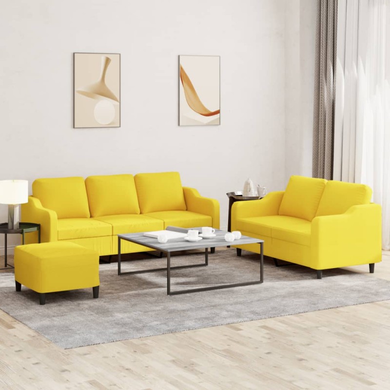 vidaXL 3-tlg. Sofagarnitur mit Kissen Hellgelb Stoff vidaXL 3-tlg. Sofagarnitur mit Kissen Hellgelb Stoff