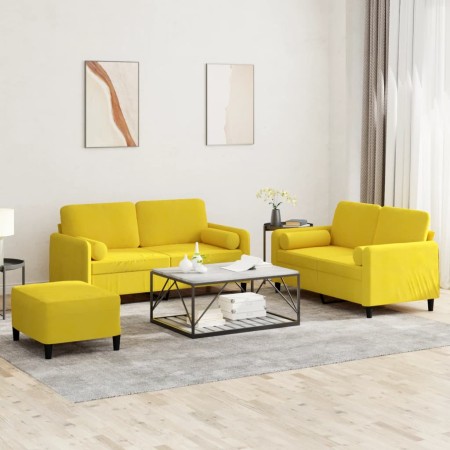 vidaXL 3-tlg. Sofagarnitur mit Kissen Gelb Samt