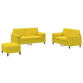 vidaXL 3-tlg. Sofagarnitur mit Kissen Gelb Samt