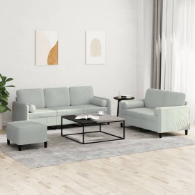 vidaXL 3-tlg. Sofagarnitur mit Kissen Hellgrau Samt
