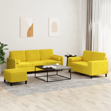 vidaXL 3-tlg. Sofagarnitur mit Kissen Gelb Samt