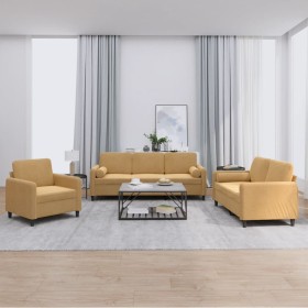 vidaXL 3-tlg. Sofagarnitur mit Kissen Braun Samt