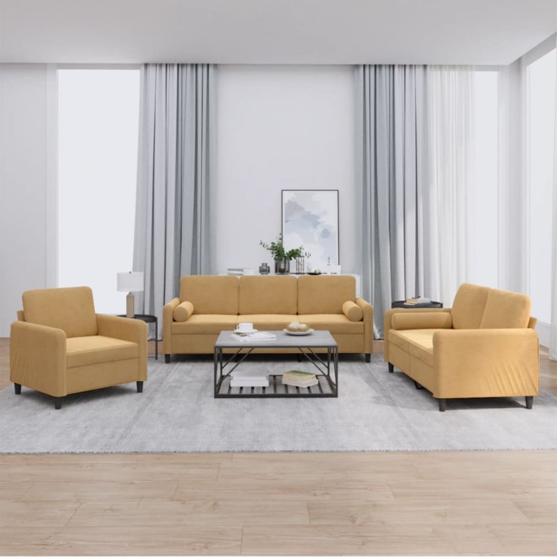 vidaXL 3-tlg. Sofagarnitur mit Kissen Braun Samt vidaXL 3-tlg. Sofagarnitur mit Kissen Braun Samt